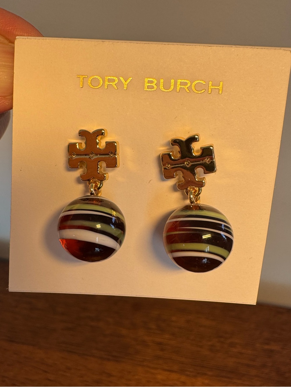 NWOT Tory Burch Roxanne Small Drop Striped Earrings - Picture 1 of 3